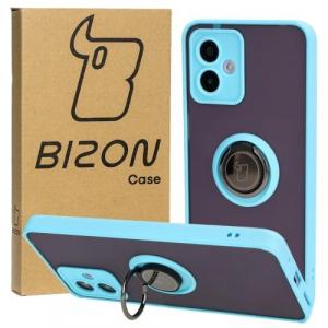 Etui z uchwytem na palec Bizon Case Hybrid Ring do Motorola Moto G14, przydymione z jasnoniebieską ramką