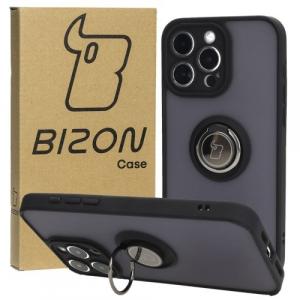 Etui z uchwytem na palec Bizon Case Hybrid Ring do iPhone 15 Pro Max, przydymione z czarną ramką