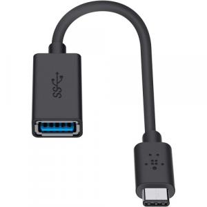 Kabel Adapter Belkin Connect USB-C (M) do USB-A (F) 13cm, czarny