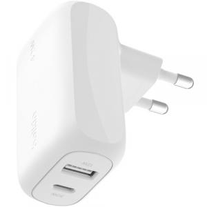 Ładowarka sieciowa Belkin Boost Dual Wall USB-C PD 3.1 PPS 30W + USB-A 12W, biała