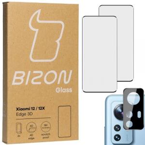 Szkło hartowane Bizon Glass Edge 3D - 2 sztuki + ochrona na obiektyw, Xiaomi 12 / 12X, czarne