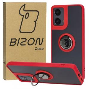 Etui z uchwytem na palec Bizon Case Hybrid Ring do Motorola Moto G04 / G24 / G24 Power, przydymione z czerwoną ramką