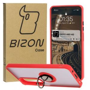 Etui z uchwytem na palec Bizon Case Hybrid Ring do Oppo A60 4G, przydymione z czerwoną ramką