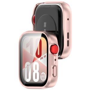 Etui ze szkłem do zegarka Bizon Case+Glass Watch do Huawei Watch Fit 4, satynowo różowe