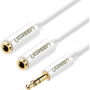Kabel rozdzielacz słuchawkowy Ugreen 3,5 mm mini jack - 2x mini jack 20 cm, biały