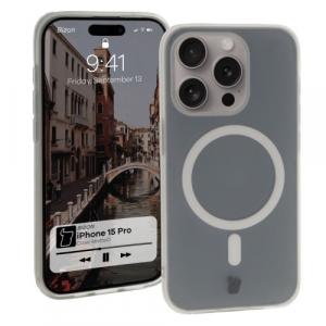 Etui z pierścieniem magnetycznym Bizon Case MatteO do iPhone 15 Pro, półprzezroczyste