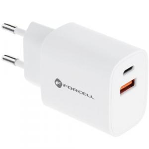 Ładowarka sieciowa Forcell Wall Charger 30W, 1x USB-A, 1x USB-C, PD, QC 4.0, 3A, biała