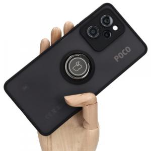 Etui z uchwytem na palec Bizon Case Hybrid Ring do Xiaomi Pocophone X5 Pro, przydymione z czarną ramką