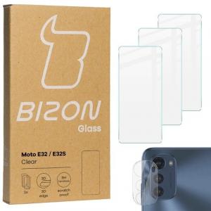 Szkło hartowane Bizon Glass Clear - 3 szt. + obiektyw, Motorola Moto E32 / E32s