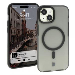 Etui z pierścieniem magnetycznym Bizon Case MatteO do iPhone 15, półprzezroczyste z czarną ramką