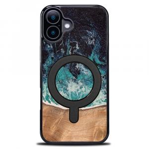 Drewniane etui do iPhone 16 Plus, Bewood Unique Dream Island do MagSafe, niebiesko-brązowe