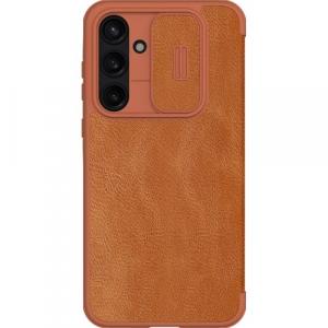 Etui z klapką i ochroną aparatu Nillkin Qin Pro do Galaxy A55 5G, brązowy