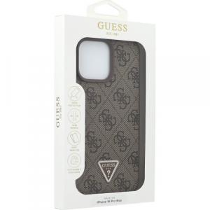 Etui Guess Hardcase Leather 4G Triangle Strass do iPhone 16 Pro Max, brązowe