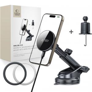 Uchwyt samochodowy z ładowaniem indukcyjnym do kratki nawiewu / deski rozdzielczej / szyby do MagSafe Tech-Protect MM15W-V10, 15W, czarny