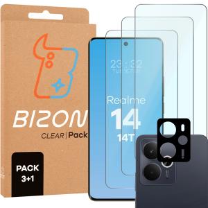 3x Szkło hartowane + szybka na aparat Bizon Glass Clear Pack do Realme 14 5G / 14T 5G
