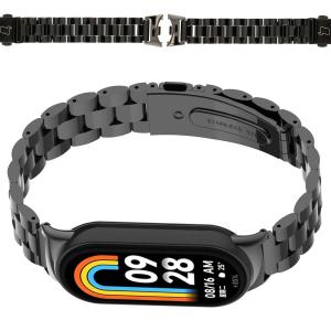 Pasek ze stali nierdzewnej Bizon Strap Watch Aura do Xiaomi Smart Band 9 / 9 NFC / 8, czarny