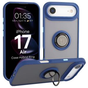 Etui z uchwytem na palec Bizon Case Hybrid Ring do iPhone 17 Air, przydymione z granatową ramką
