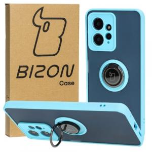 Etui z uchwytem na palec Bizon Case Hybrid Ring do Xiaomi Redmi Note 12 4G, przydymione z jasnoniebieską ramką