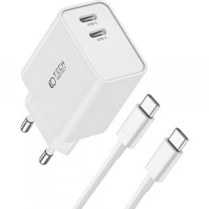 Ładowarka sieciowa Tech-Protect C35W 2-PORT Network PD 35W USB-C + kabel USB-C, biała