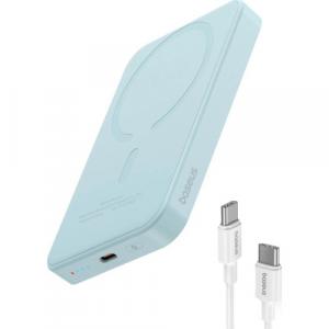 Magnetyczny Powerbank indukcyjny Baseus Magnetic Mini MagSafe z Qi, QC 3.0, PD 3.0, USB-C, 5000mAh 20W + kabel, błękitny