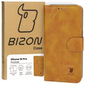 Etui z klapką Bizon Case Pocket do iPhone 15 Pro, brązowe