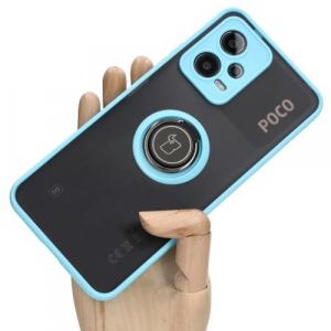 Etui z uchwytem na palec Bizon Case Hybrid Ring do Xiaomi Pocophone X5, przydymione z jasnoniebieską ramką