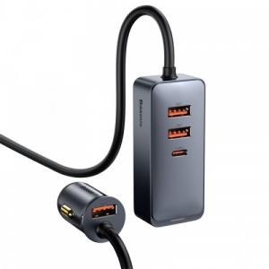 Ładowarka samochodowa z rozgałęźnikiem Baseus Share Together 3x USB-A, USB-C, 4x 30W, QC, PD, szara