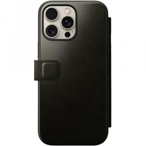 Etui z klapką Nomad Modern Leather Folio do MagSafe, do iPhone 16 Pro Max, chromatyczne zielone