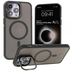 Etui z podstawką i pierścieniem magnetycznym Bizon Case Eclipse do iPhone 14 Pro Max, przydymione z czarną ramką