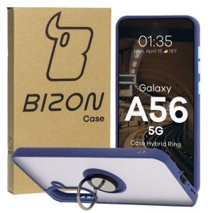 Etui z uchwytem na palec Bizon Case Hybrid Ring do Galaxy A56 5G, przydymione z granatową ramką