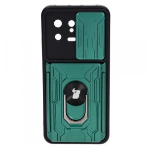 Etui Bizon Case Camshield Card Slot Ring do Xiaomi 13, zielone