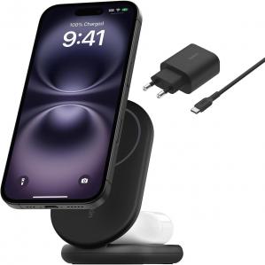 Ładowarka indukcyjna Belkin Boost 2in1 Foldable WIZ028 do MagSafe / Qi / Qi2 15W + PSU, czarna