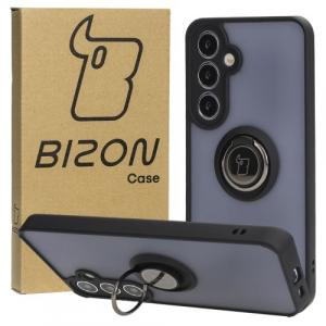 Etui z uchwytem na palec Bizon Case Hybrid Ring do Galaxy S24 Plus, przydymione z czarną ramką