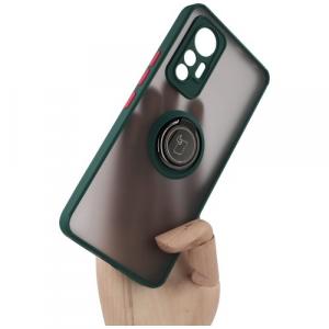 Etui z uchwytem na palec Bizon Case Hybrid Ring do Xiaomi 12 Lite, przydymione z ciemnozieloną ramką