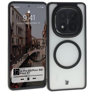 Etui z pierścieniem magnetycznym Bizon Case MatteO do Xiaomi Redmi Note 14 Pro 5G / 14 Pro Plus 5G / Poco X7, półprzezroczyste z czarną ramką