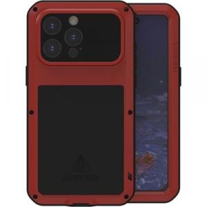 Etui pancerne + szkło LOVE MEI Powerful do iPhone 15 Pro Max, czerwone