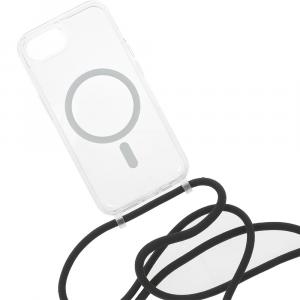 Etui ze smyczką FIXED MagPure Neck do MagSafe do iPhone 16e, półprzezroczysto-czarne