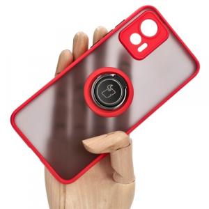 Etui z uchwytem na palec Bizon Case Hybrid Ring do Motorola Edge 30 Neo, przydymione z czerwoną ramką