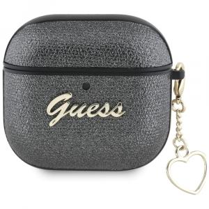 Etui z brelokiem Guess Metallic Script Charm do AirPods 4, czarne