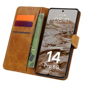 Etui z klapką Bizon Case Pocket do Realme 14 Pro 5G, brązowe