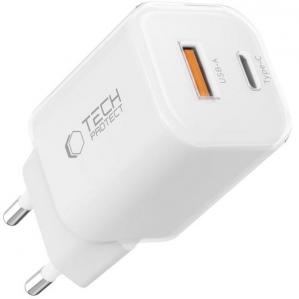Ładowarka sieciowa Tech-Protect NCM33W 2-PORT NETWORK 33W USB-C PD, USB-A QC 3.0, biała