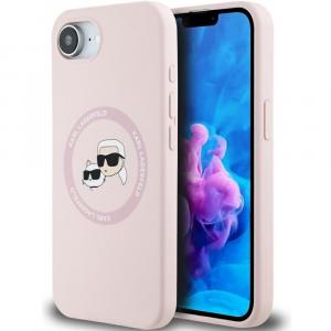 Etui Karl Lagerfeld Hard Case Silicone Karl & Choupette Heads Ring MagSafe do iPhone 16e, różowe