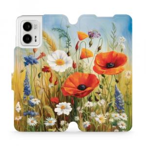 Etui z klapką do Motorola Moto G73 5G, Mobiwear Book, łąkowe kwiaty