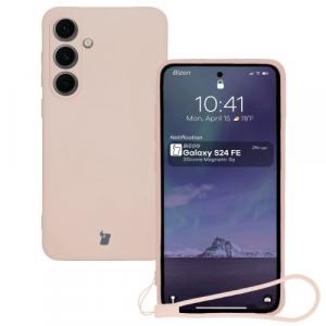 Silikonowe etui z pierścieniem magnetycznym Bizon Case Silicone Magnetic Sq do Galaxy S24 FE, jasnoróżowe
