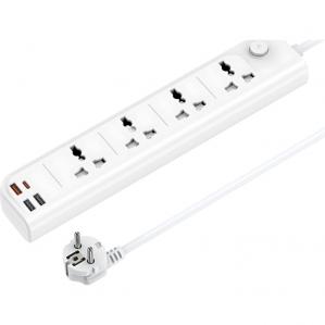 Listwa zasilająca/ przedłużacz Yesido Power Socket MC22 8w1 , 4x gniazdo sieciowe Schuko, 1x USB-C, 2x USB-A, wraz z kablem 3m, biała