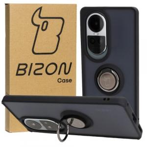 Etui z uchwytem na palec Bizon Case Hybrid Ring do Oppo Reno10 / 10 Pro, przydymione z czarną ramką