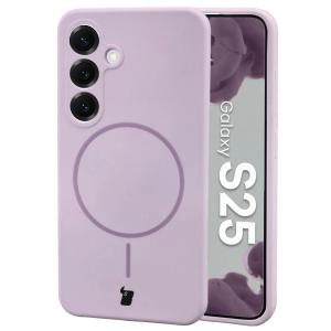 Silikonowe etui z pierścieniem magnetycznym Bizon Soft Case Magnetic do Galaxy S25, jasnofioletowe