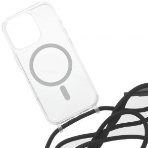Etui FIXED MagPure Neck do MagSafe do iPhone 16 Pro, przezroczyste z czarną smyczką