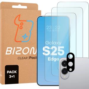 3x Szkło hartowane + szybka na aparat Bizon Glass Clear 2 Pack do Samsung Galaxy S25 Edge