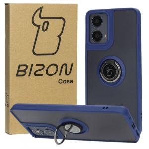 Etui z uchwytem na palec Bizon Case Hybrid Ring do Motorola Moto G04 / G24 / G24 Power, przydymione z granatową ramką